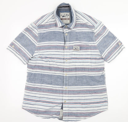 Preloved Drift King Mens Blue Striped   Button-Up Size XL - Front
