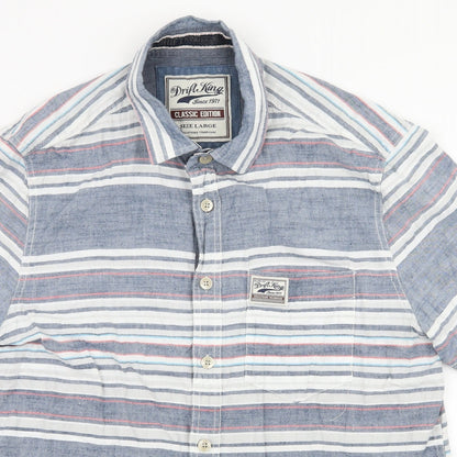 Preloved Drift King Mens Blue Striped   Button-Up Size XL - Detail