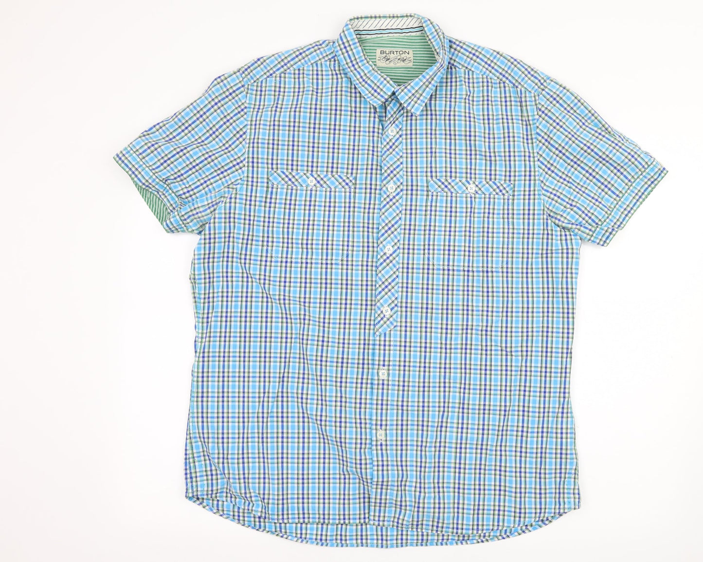 Burton Mens Blue Check   Button-Up Size L