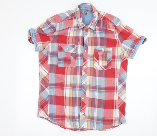 NEXT Mens Red Plaid   Button-Up Size L
