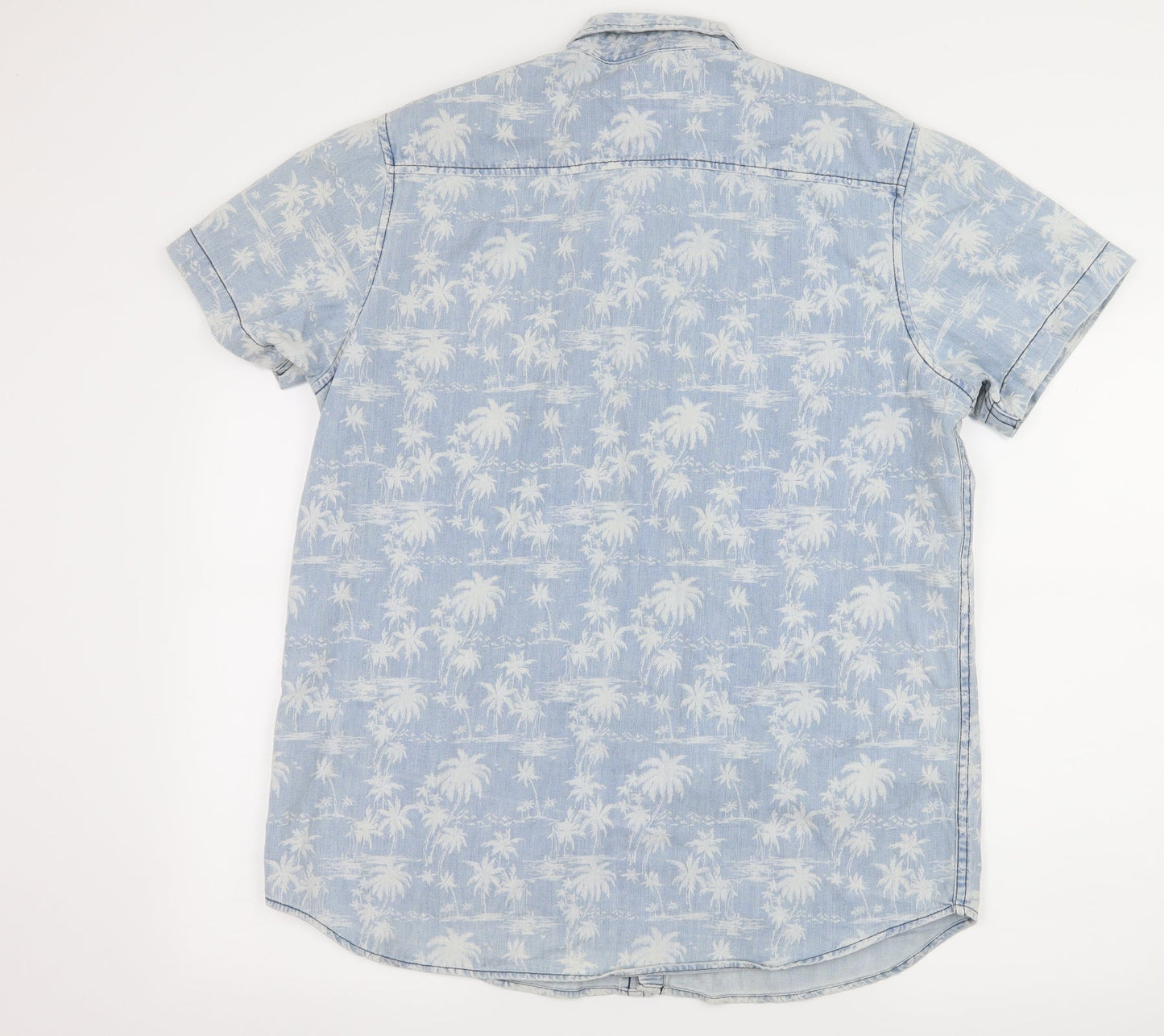 Cedar Wood State Mens Blue Geometric Denim  Button-Up Size L  - Palm Tree
