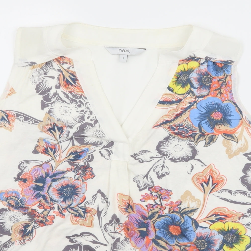 NEXT Womens Ivory Floral Jersey Basic T-Shirt Size 6
