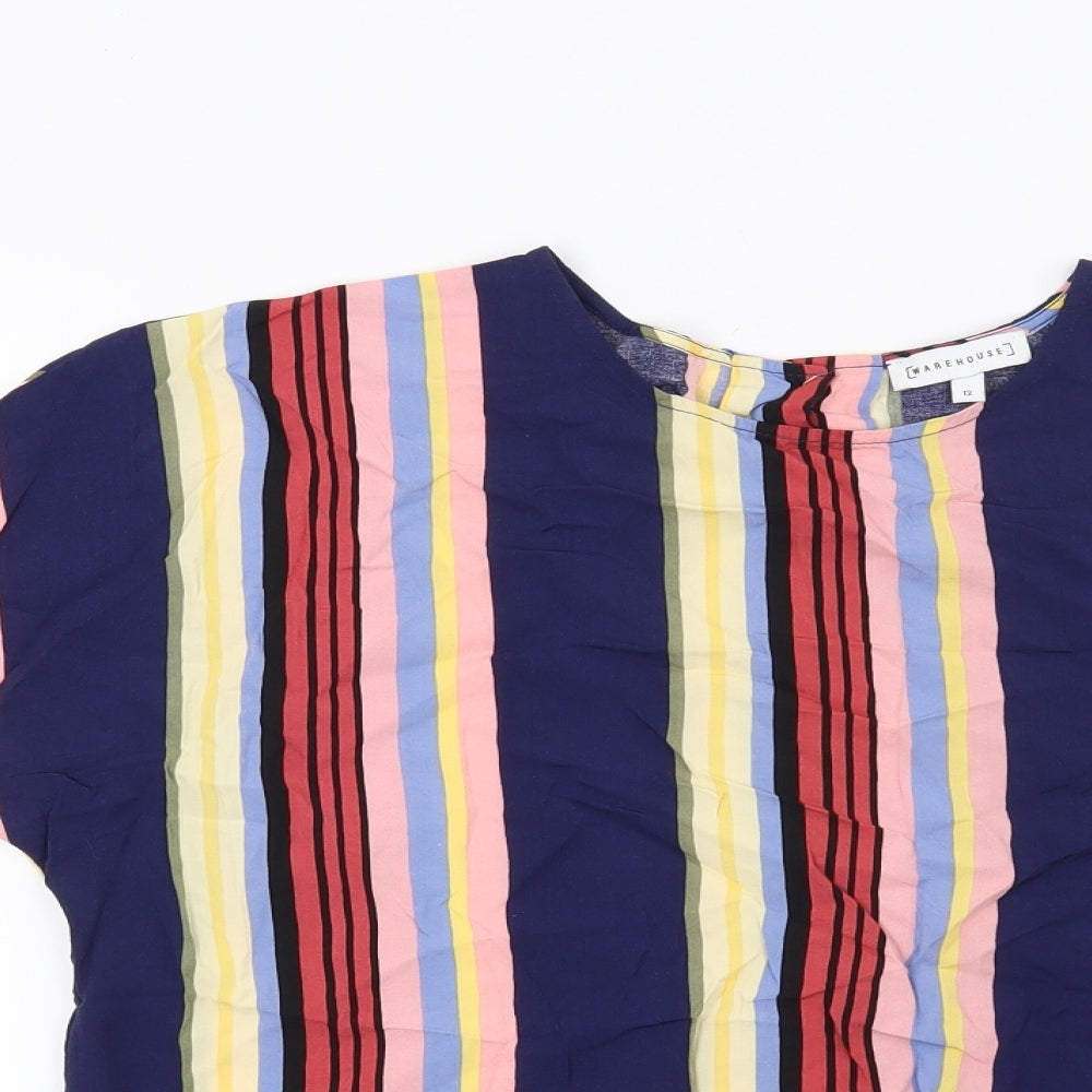 Warehouse Womens Blue Striped  Basic Blouse Size 12