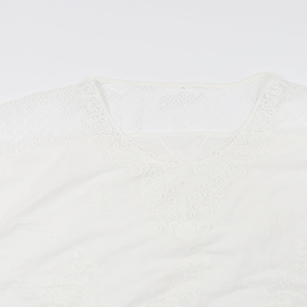 Preworn Womens White Floral  Basic Blouse Size 2XL