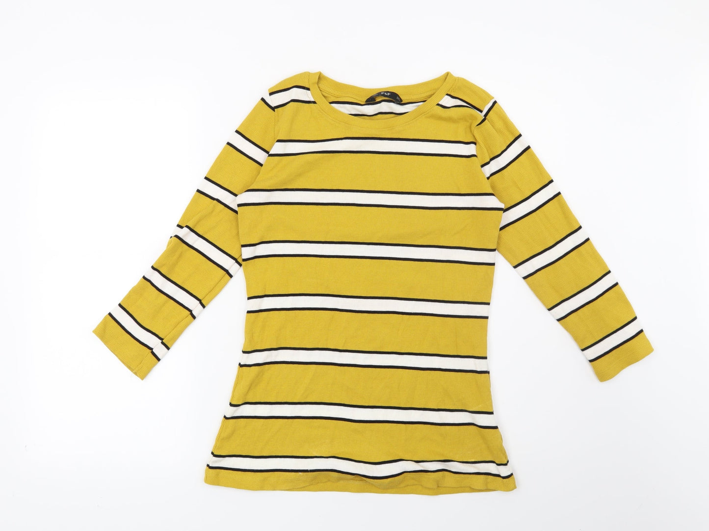 F&F Womens Yellow Striped  Pullover Sweatshirt Size 10
