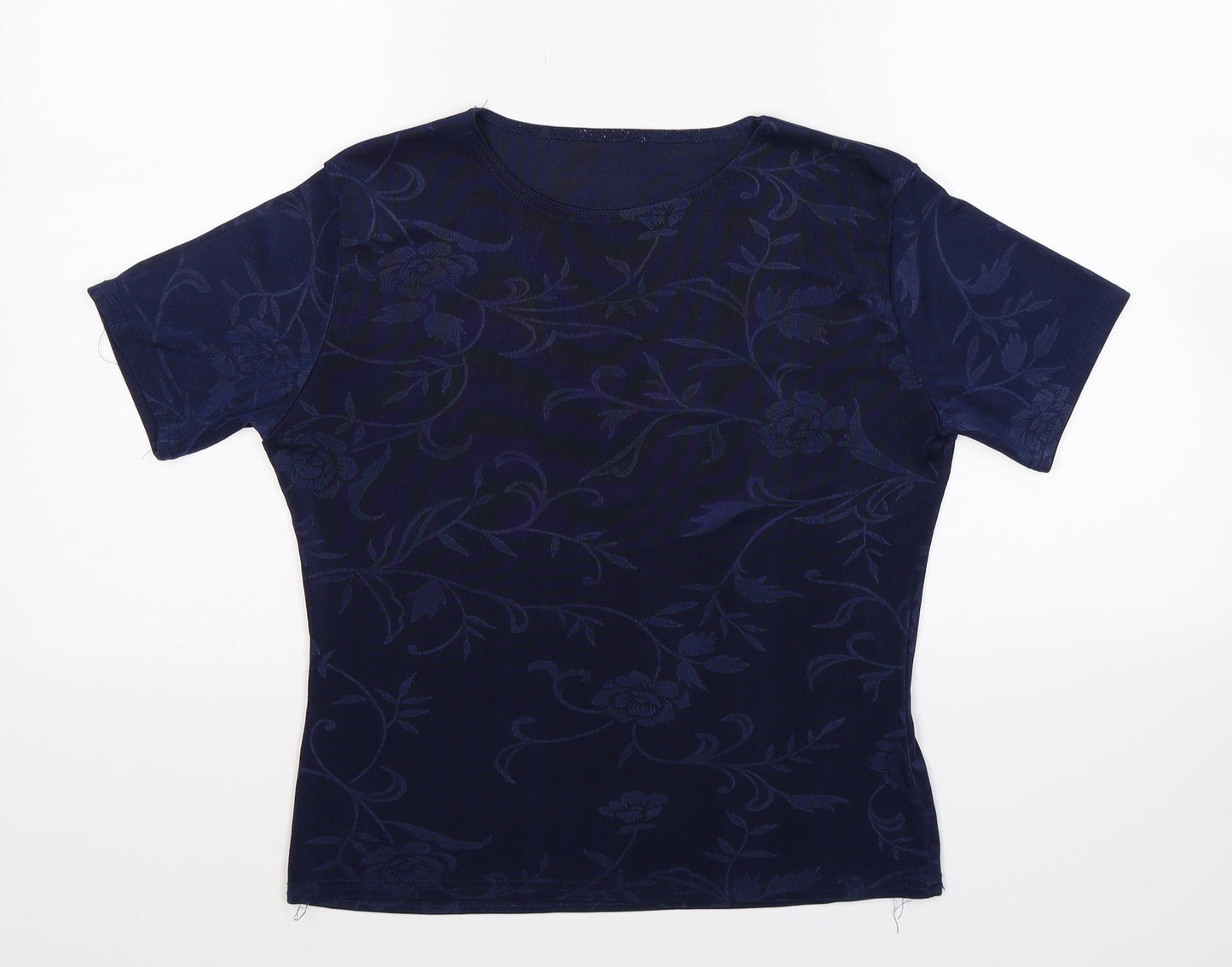 Preworn Womens Blue Floral  Basic T-Shirt Size 10