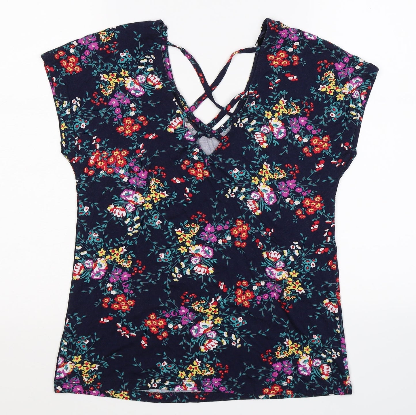 M&Co Womens Blue Floral  Basic T-Shirt Size 10