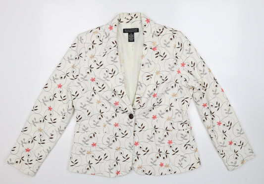 Dialogue Womens White Floral  Jacket Suit Jacket Size M