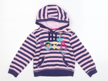 Preloved Nickelodeon Girls Multicoloured Striped  Pullover Hoodie Size S  - Dora The Explorer - Front