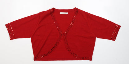 Preloved Charges Womens Red  Knit Cardigan Jumper Size 16 - Front