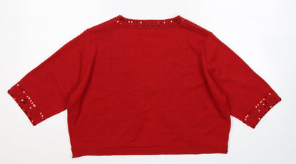 Preloved Charges Womens Red  Knit Cardigan Jumper Size 16 - Back