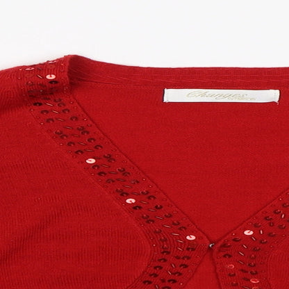 Preloved Charges Womens Red  Knit Cardigan Jumper Size 16 - Detail