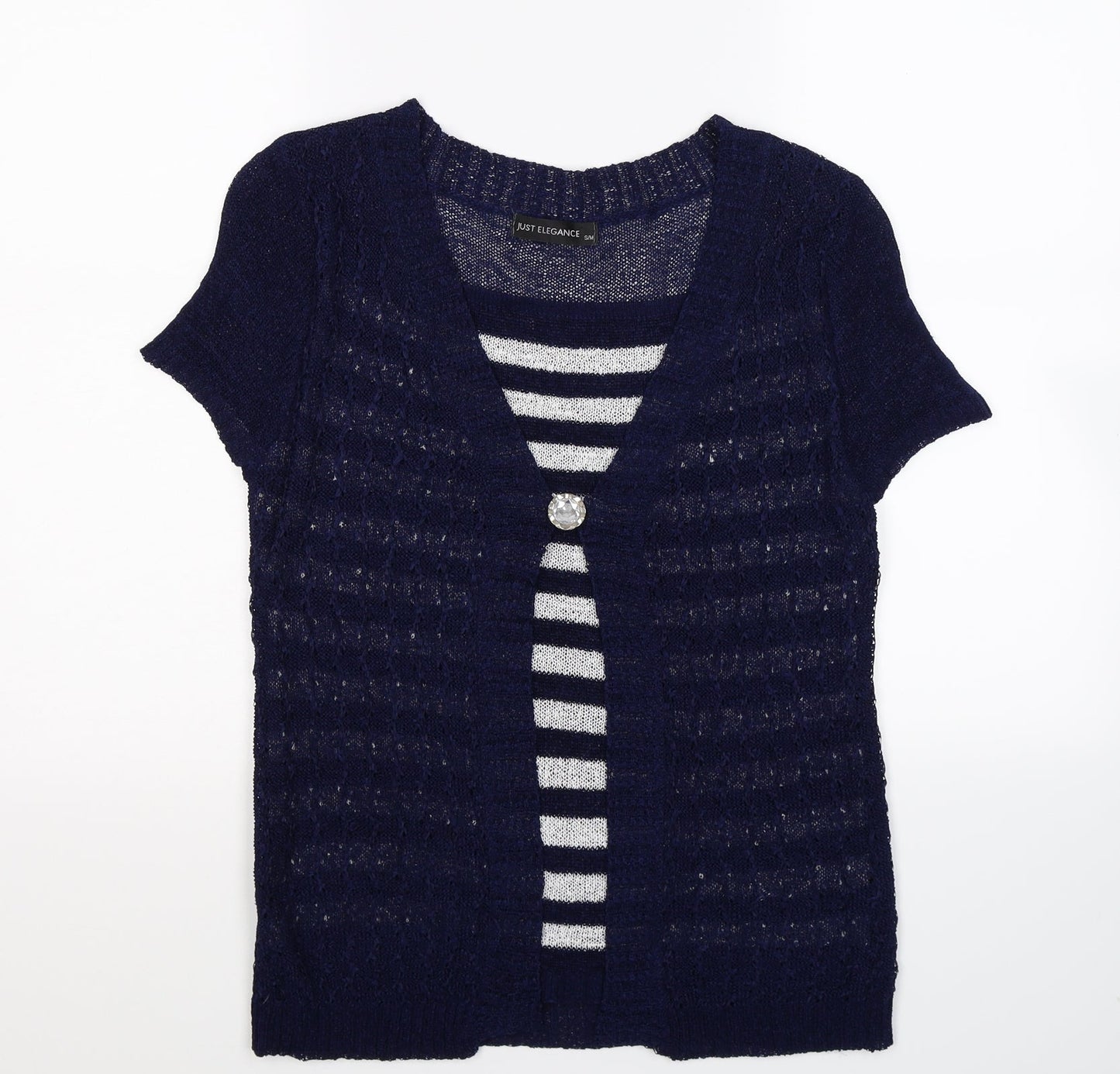 Just Elegance Womens Blue Striped Knit Pullover Jumper Size M