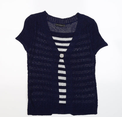 Preloved Just Elegance Womens Blue Striped Knit Pullover Jumper Size M - Front