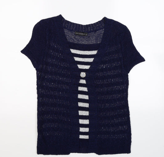 Just Elegance Womens Blue Striped Knit Pullover Jumper Size M