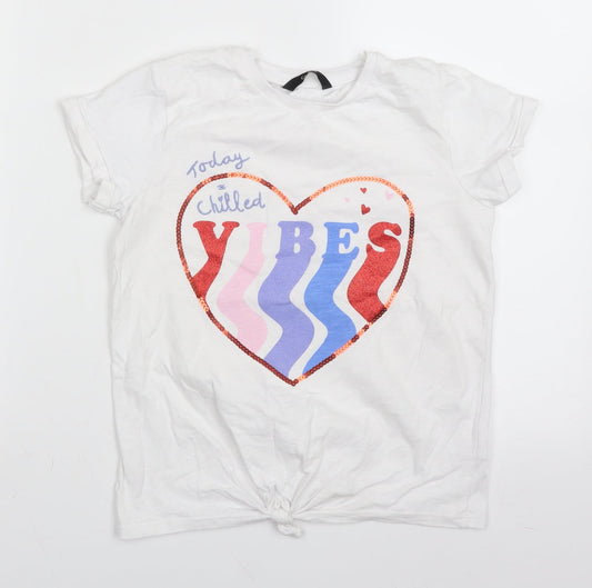 George Girls White   Basic T-Shirt Size 9-10 Years  - chilled vibes