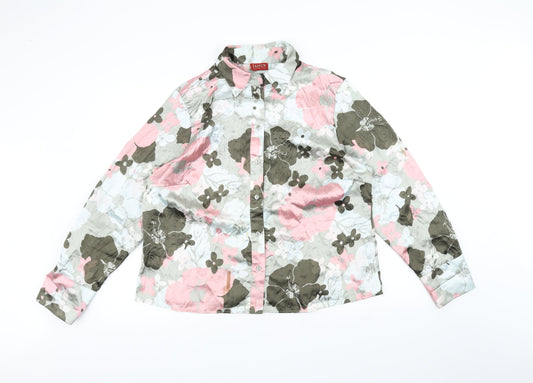 Taifun Womens Green Floral  Basic Button-Up Size 18
