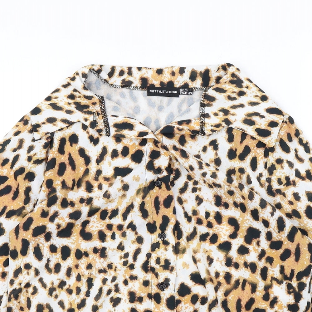 pretty little  Thing Womens Brown Animal Print  Basic Button-Up Size 8