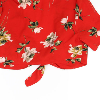 Preloved Cameo rose Womens Red Floral  Basic Blouse Size 12 - Label