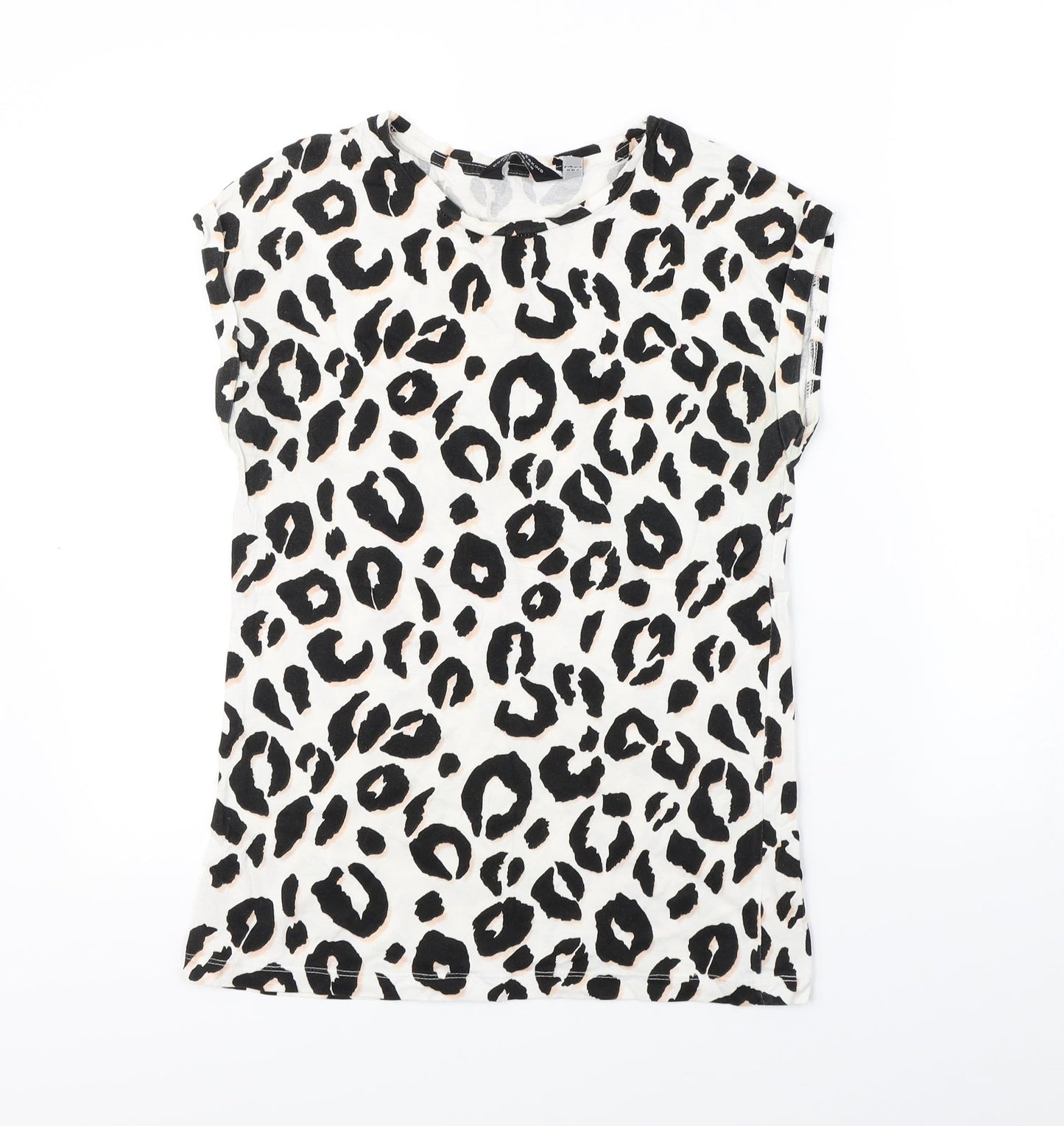 Dorothy Perkins Womens White Animal Print  Basic T-Shirt Size 10
