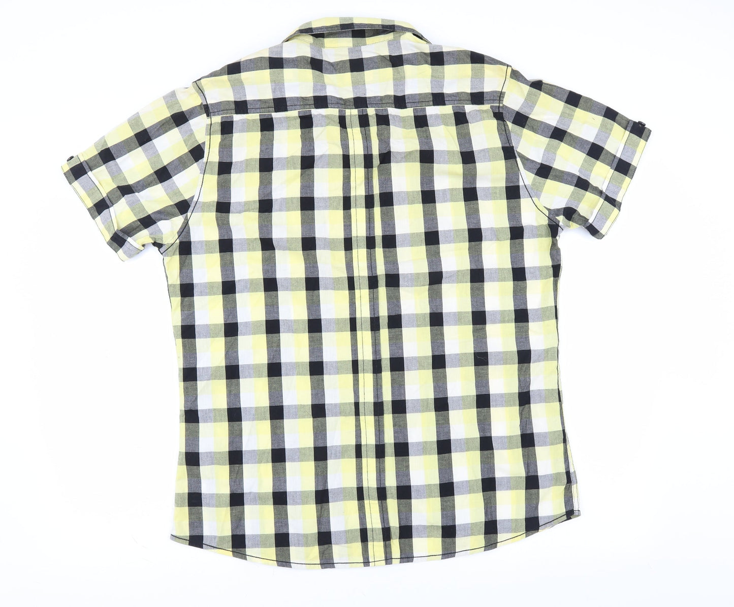 Easy Mens Yellow Check   Button-Up Size L