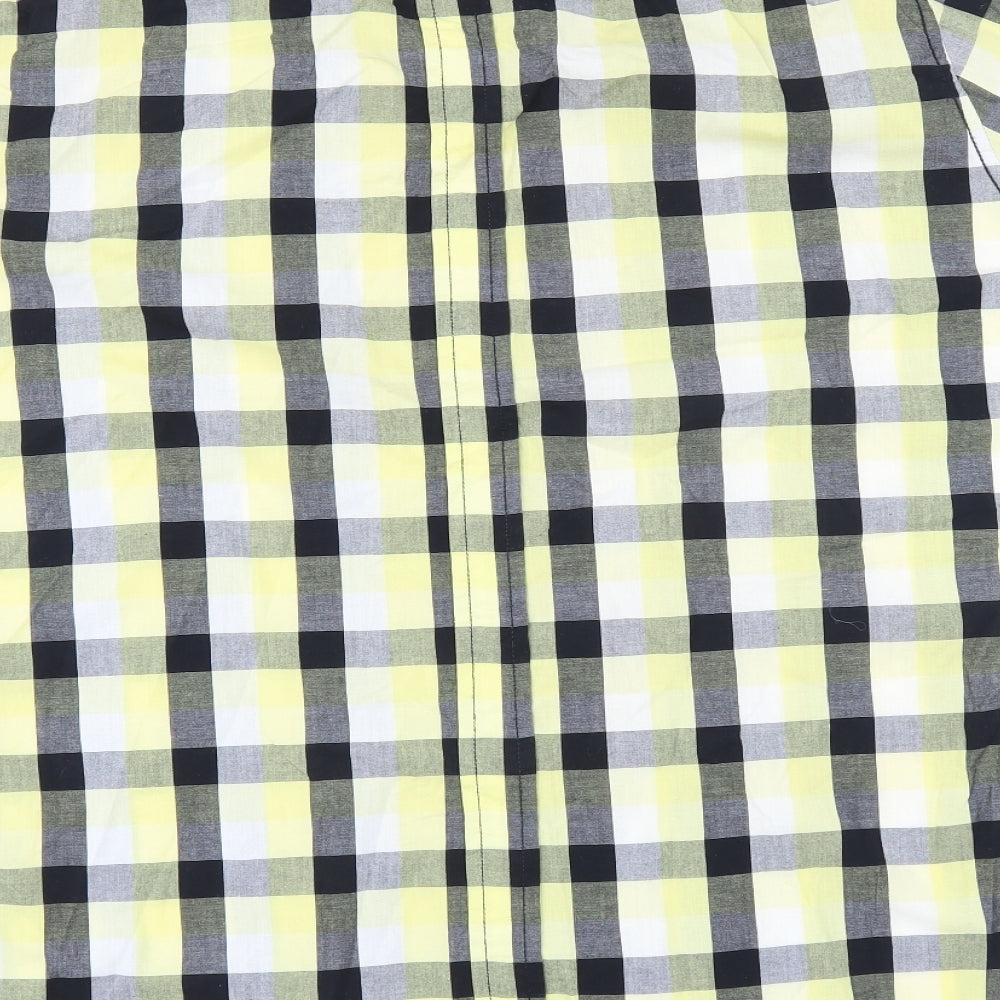 Easy Mens Yellow Check   Button-Up Size L