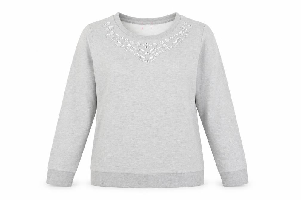 Preworn Womens Grey   Pullover Sweatshirt Size 12  - beaded neckline