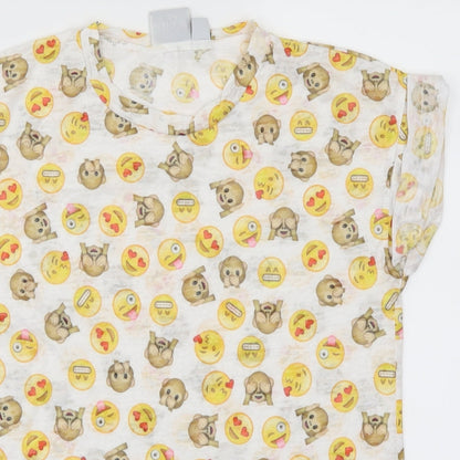 Preloved Atmosphere Womens White   Basic T-Shirt Size 6  - Emoji's - Detail