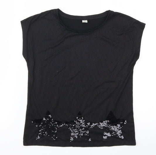 TU Girls Black   Basic T-Shirt Size 10 Years  - Stars