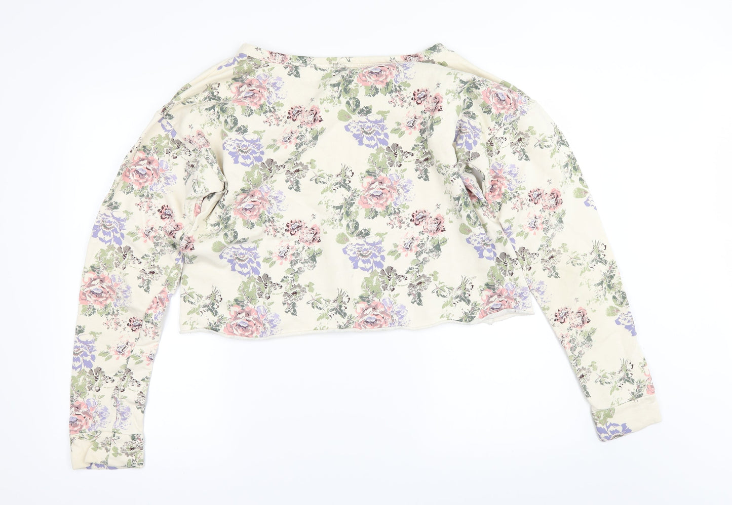 Crafted Womens Ivory Floral  Pullover Sweatshirt Size 14  - cropped