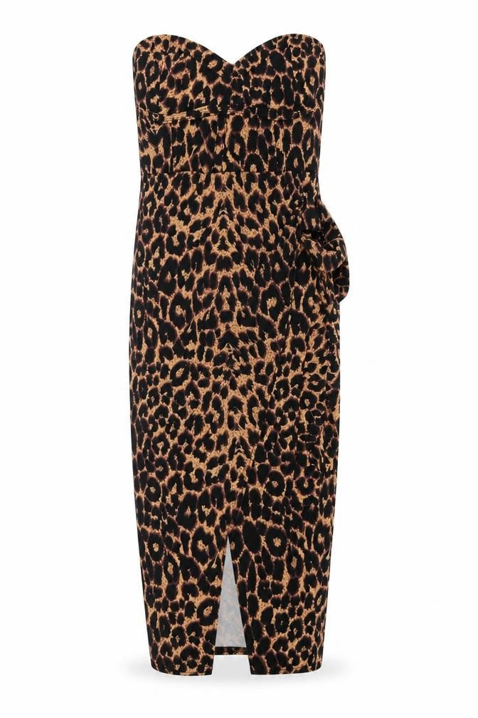 PRETTYLITTLETHING Womens Brown Animal Print  Maxi  Size 4  - STRAPLESS