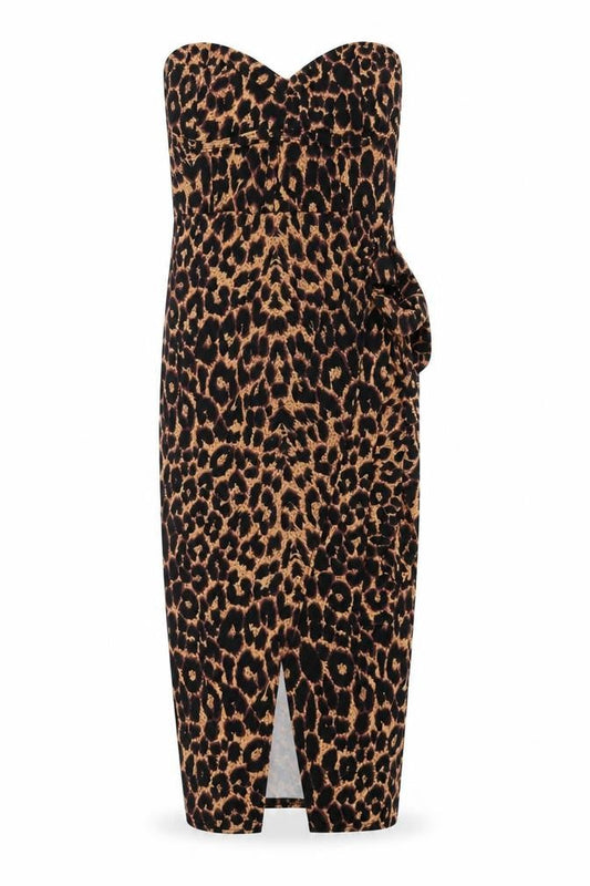 PRETTYLITTLETHING Womens Brown Animal Print  Maxi  Size 4  - STRAPLESS