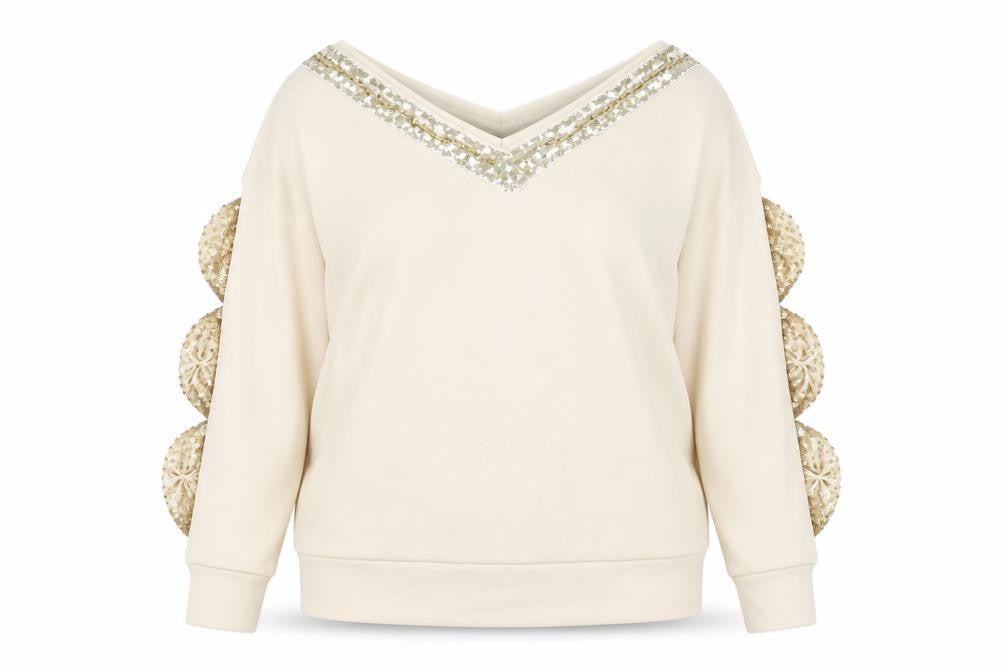 sheilay Womens Beige   Henley Jumper Size XL  - RUFFLE