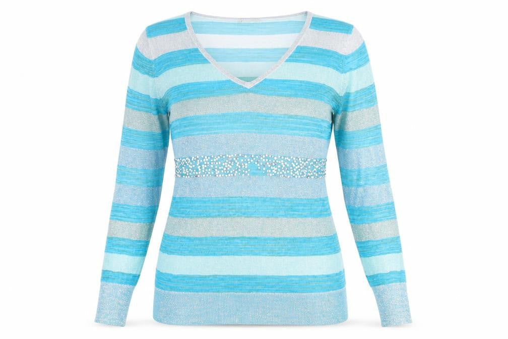 PLANET Womens Blue Striped  Pullover Jumper Size M