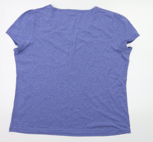 BM Womens Blue Floral  Basic T-Shirt Size L