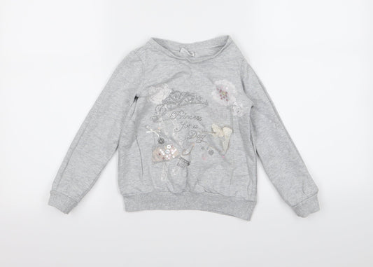 NEXT Girls Grey  Jersey Pullover Sweatshirt Size 5 Years