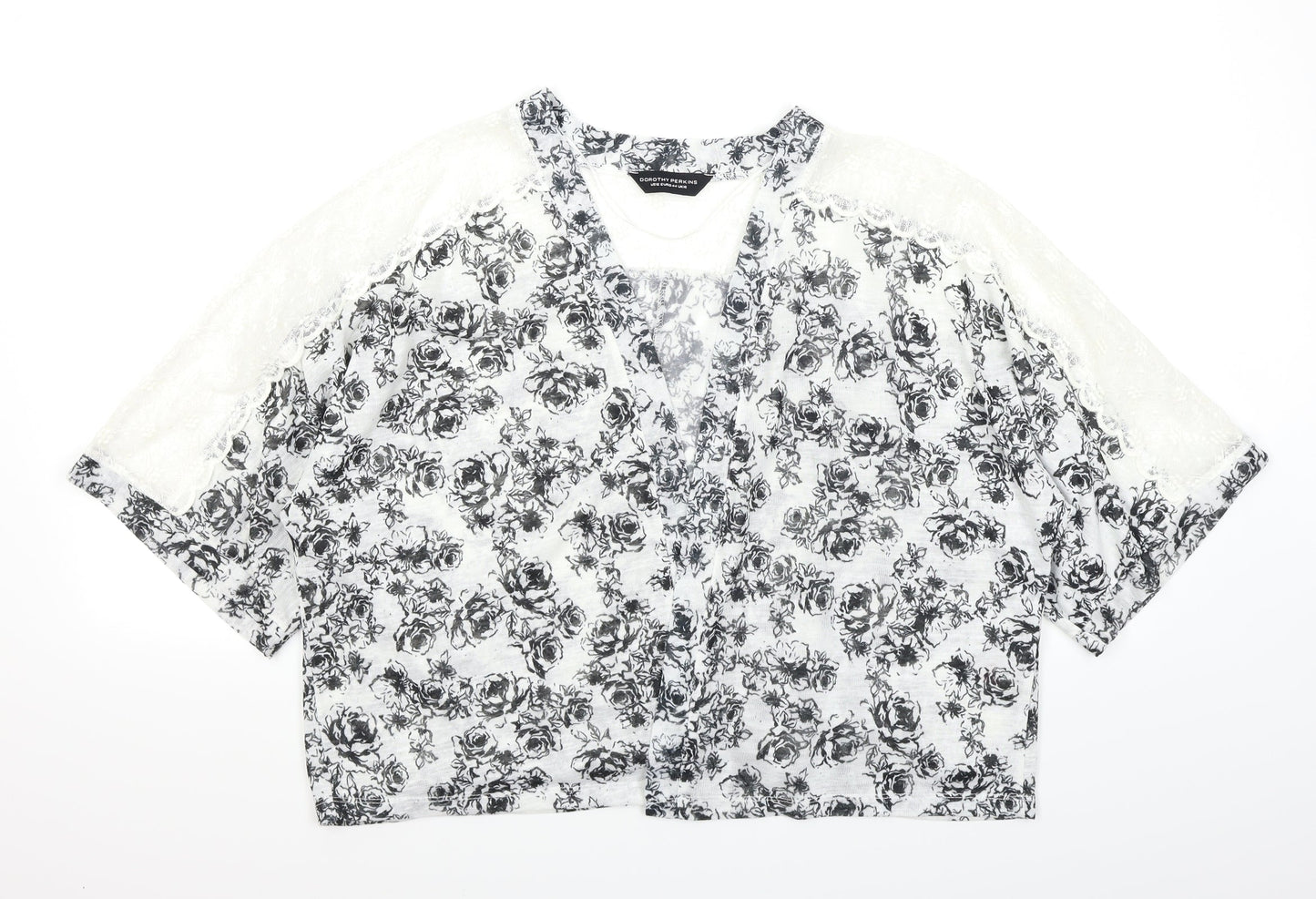 Dorothy Perkins Womens White Floral  Cardigan Jumper Size 16  - Lace Sleeve