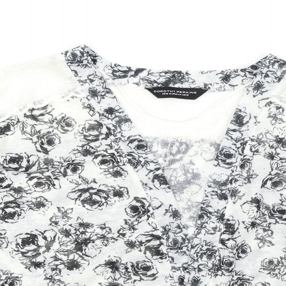 Dorothy Perkins Womens White Floral  Cardigan Jumper Size 16  - Lace Sleeve
