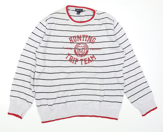 H&M L.O.G.G Mens Grey Striped  Pullover Jumper Size L
