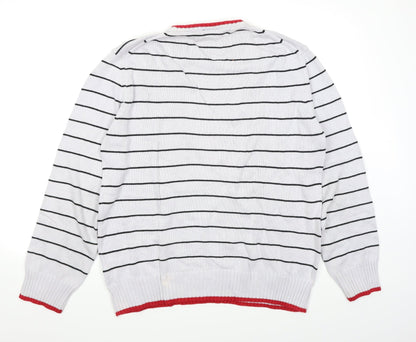 Preloved H&M L.O.G.G Mens Grey Striped  Pullover Jumper Size L - Back