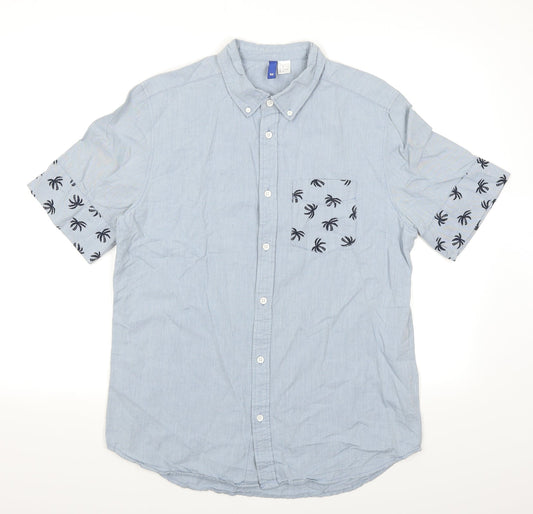 Divided Mens Blue    Button-Up Size M  - Palm Tree