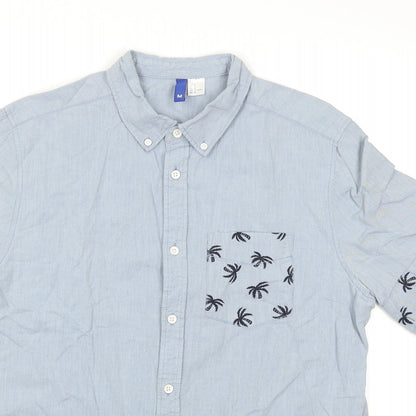 Divided Mens Blue    Button-Up Size M  - Palm Tree