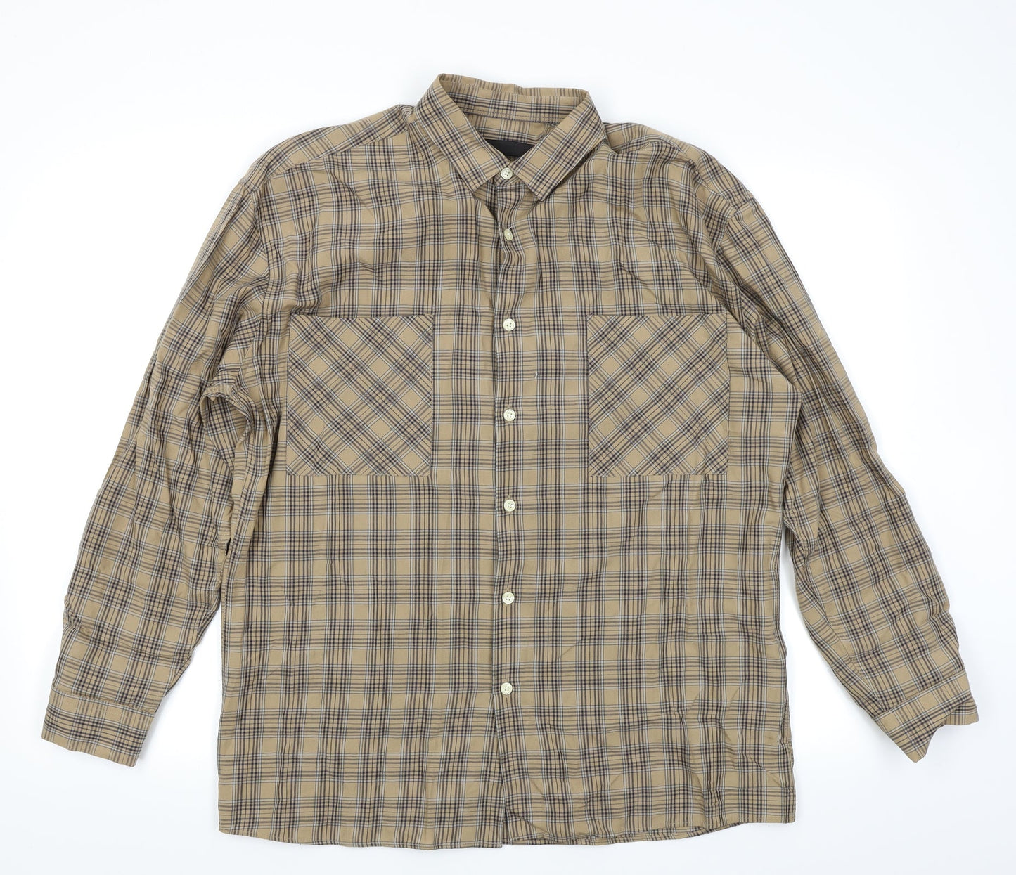Mennace Mens Brown Plaid   Button-Up Size S