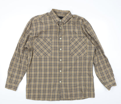 Mennace Mens Brown Plaid   Button-Up Size S