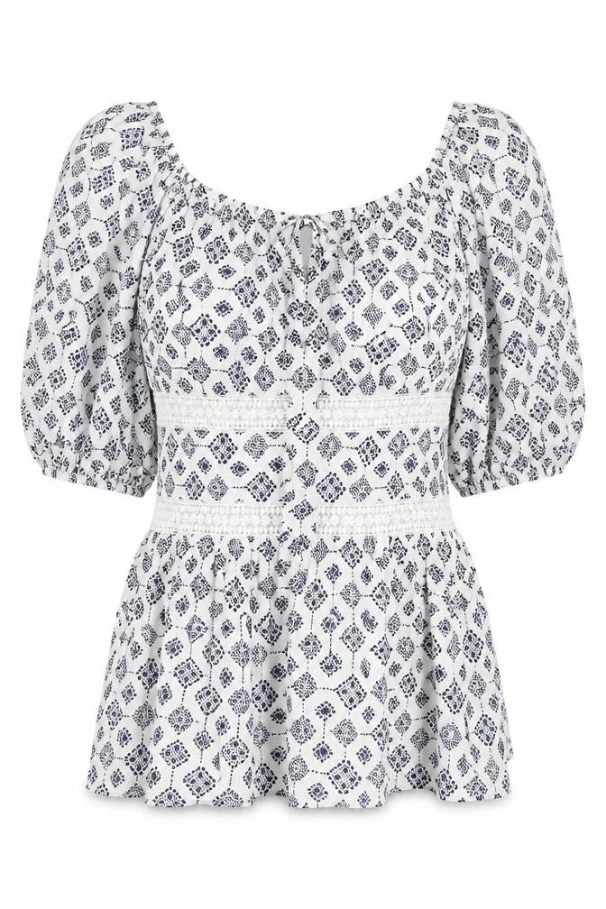 glamourous  Womens White Floral  Basic Blouse Size 8