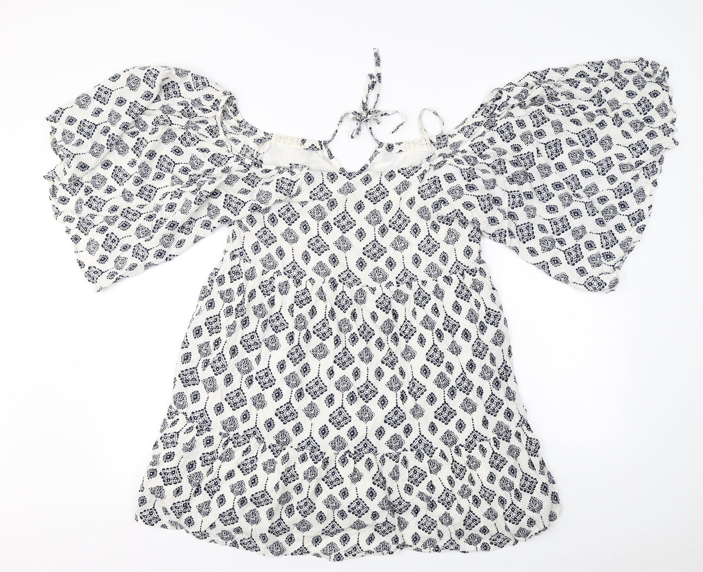 glamourous  Womens White Floral  Basic Blouse Size 8