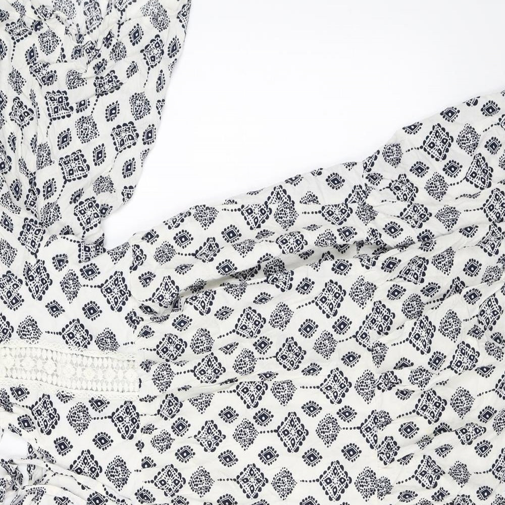 glamourous  Womens White Floral  Basic Blouse Size 8