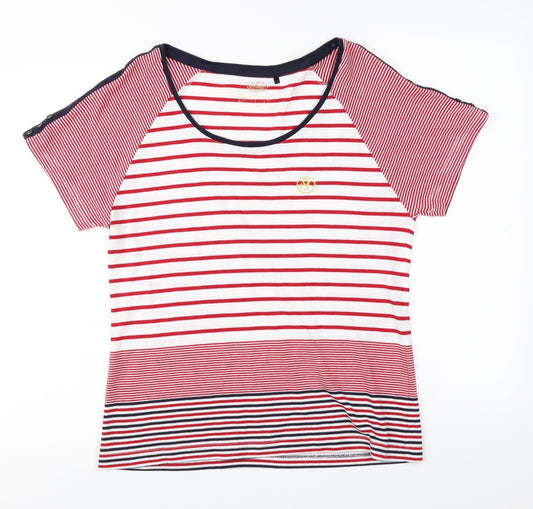 David Emmanuel   Womens White Striped  Basic T-Shirt Size 14