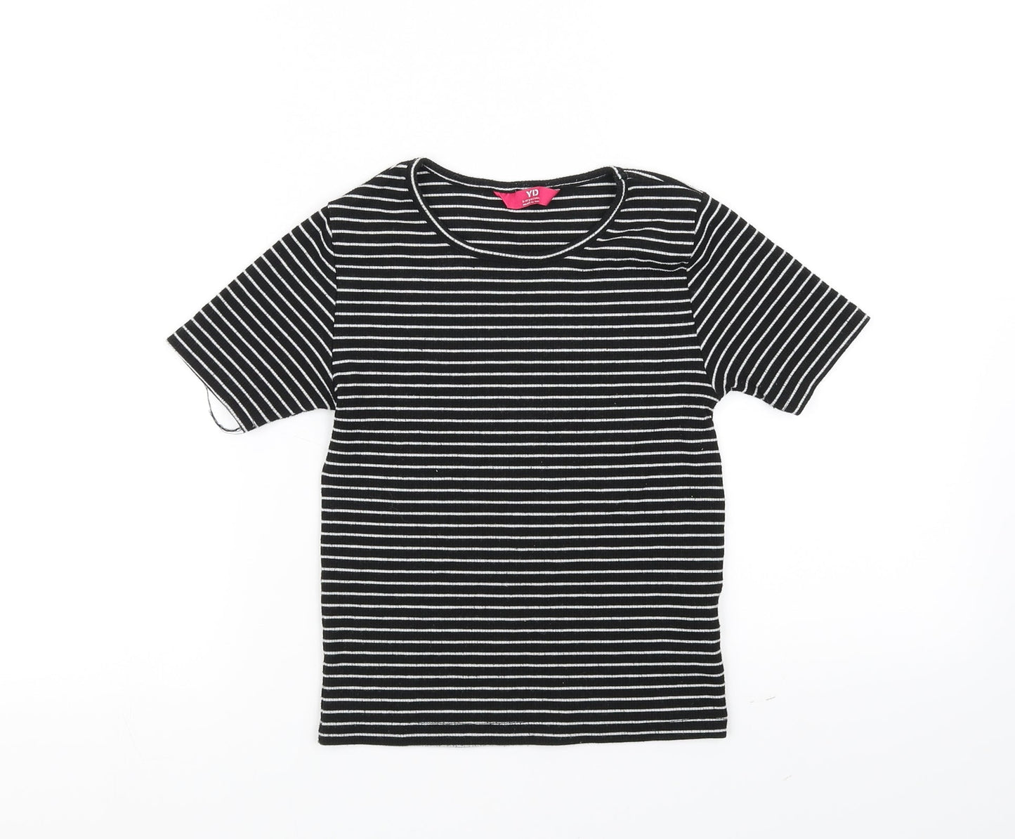 YD Girls Black Striped  Basic T-Shirt Size 9-10 Years