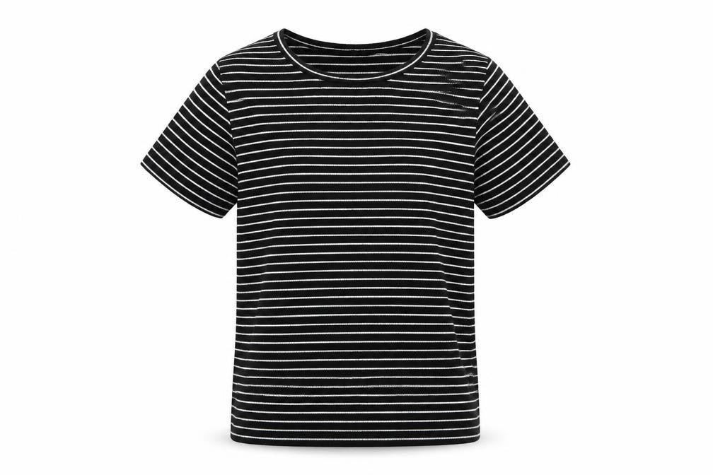 YD Girls Black Striped  Basic T-Shirt Size 9-10 Years